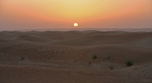 Free Peaceful sunrise over rolling sand dunes in a vast desert landscape. Stock Photo