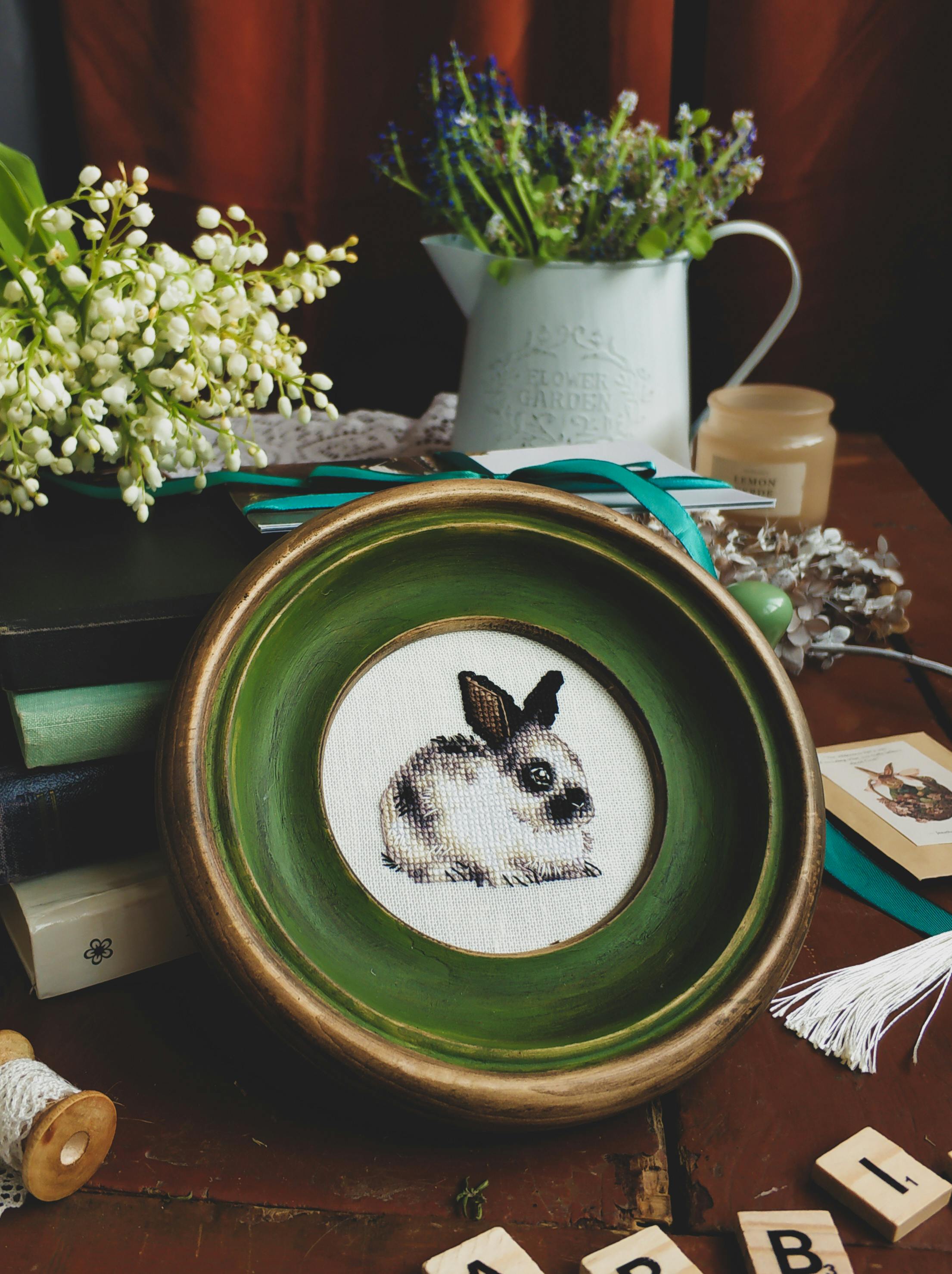 close up shot of a plate with rabbit design