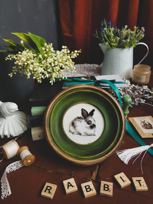 Close-Up Shot of a Plate with Rabbit Design