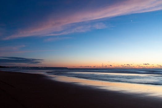 Captivating twilight beach view in São Miguel do Rio Torto, Portugal with serene waters and sky.