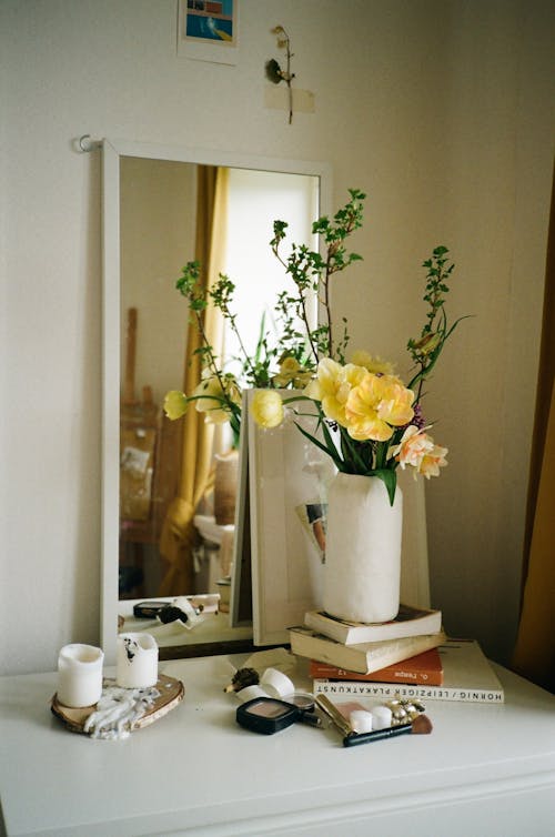 Yellow Flowers in White Ceramic Vase 
