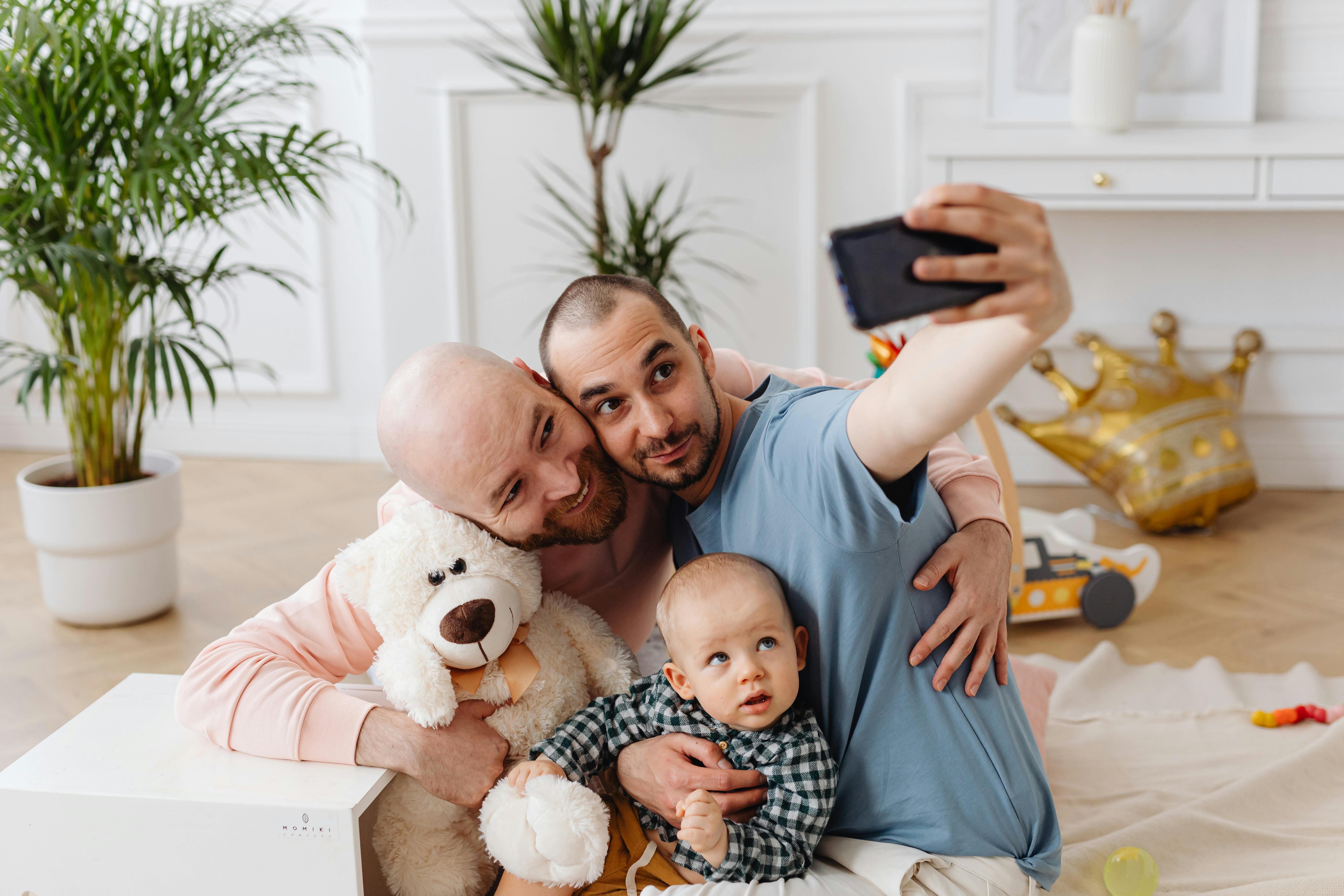 a happy family taking selfie together