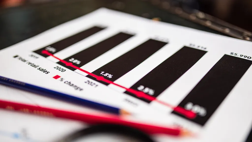 Close-up of a printed financial report showing sales figures