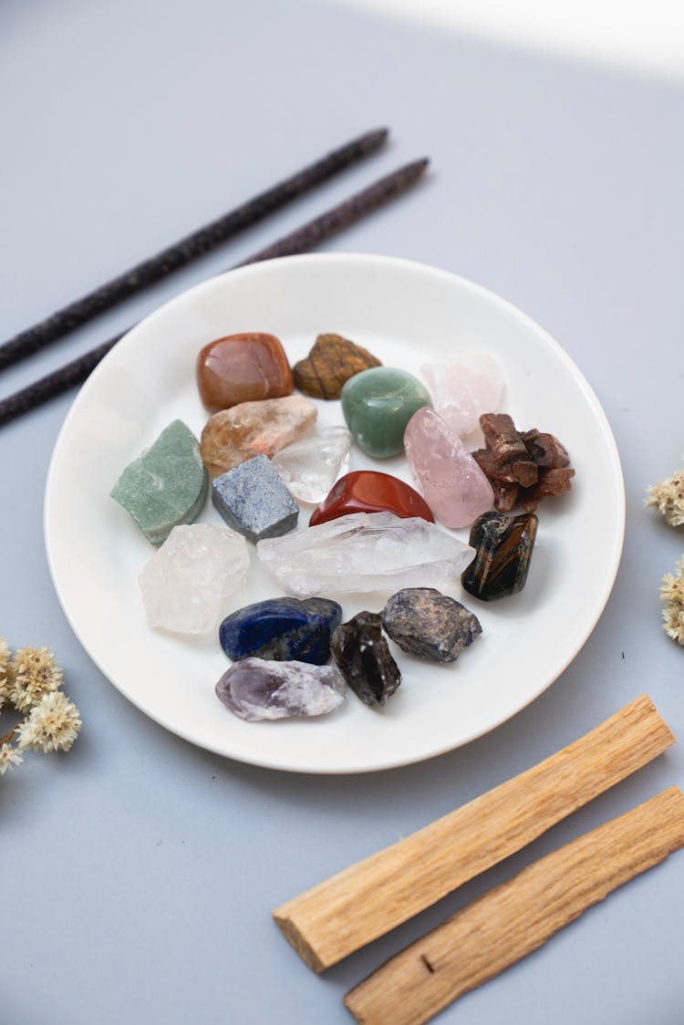 Assorted Gem Stones On Plate