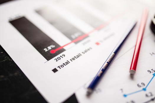 Detail view of retail sales chart and pencils on desk, showcasing data analysis.