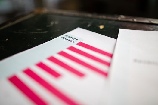 A detailed close-up of a market research document featuring a bar graph and a focus on market trends.