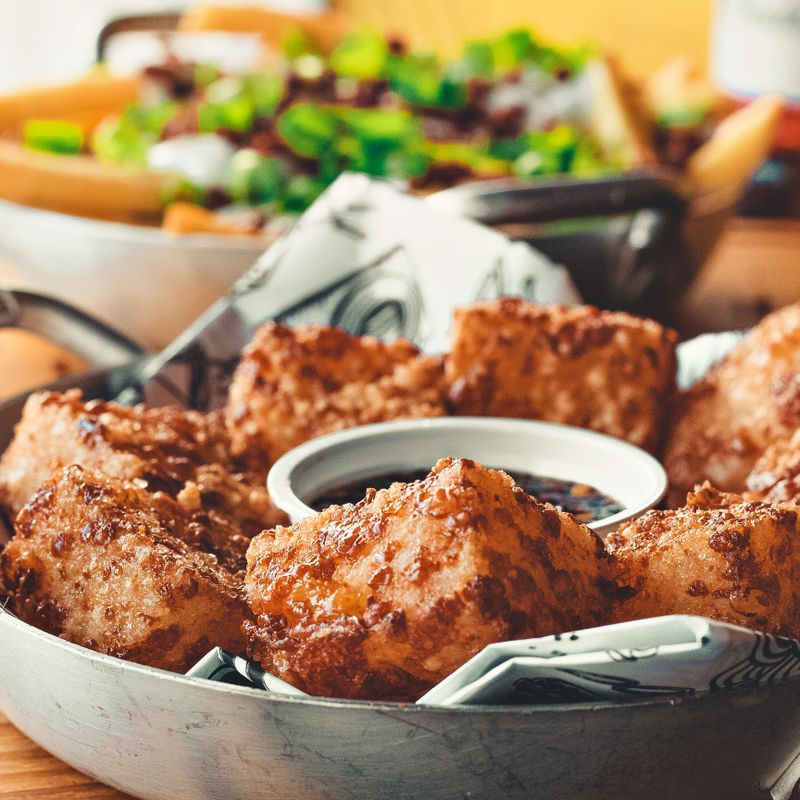 Air Fryer Crispy Tofu with Miso Caramel Sauce