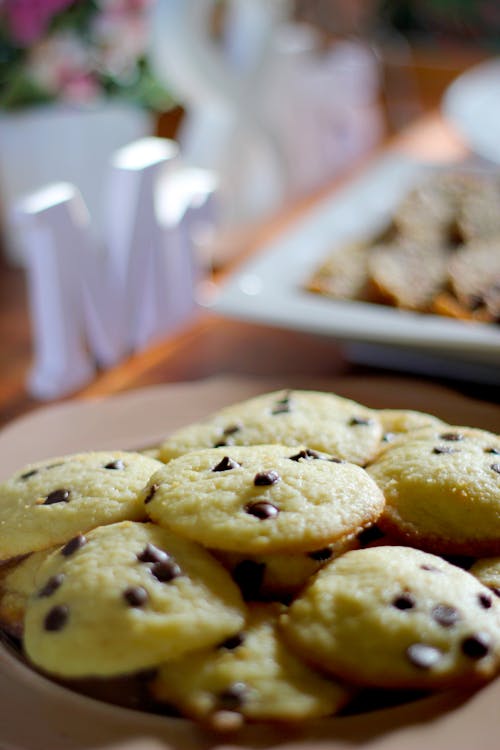 Photos gratuites de aliments, assiette, biscuits aux pépites de chocolat