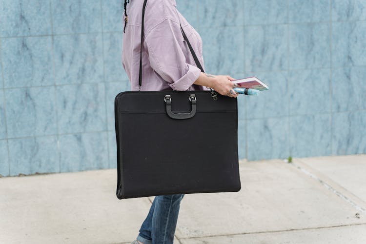 Crop Female Artist With Art Bag