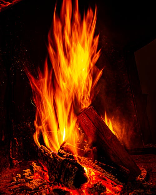 Burning Firewood in Close Up Photography