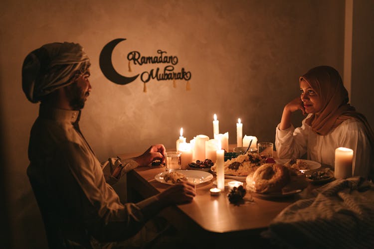 Couple Having A Candle Lit Dinner 