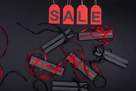 International gift customs clearance - Elegant black gift boxes with red ribbons on sale promotion background.