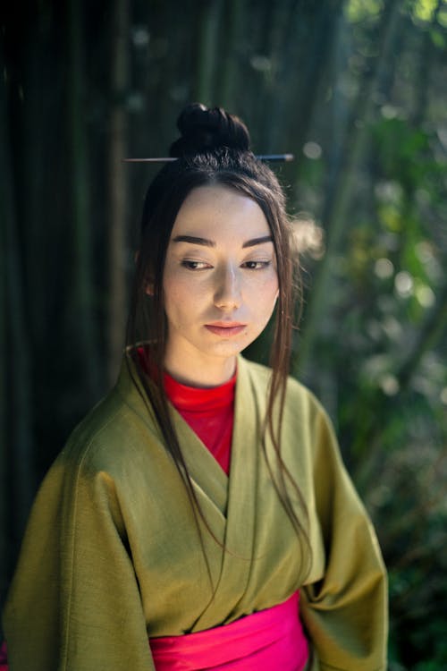 Free Woman in Green Kimono Stock Photo