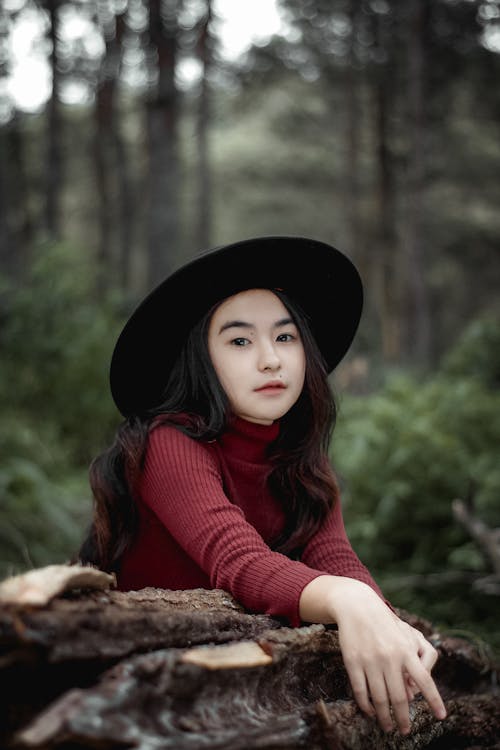 Woman in Red Long Sleeve Shirt