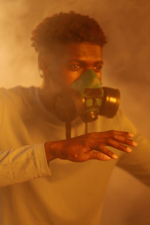 Man wearing Black Respirator