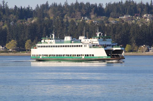 Photograph of a White and Green Ferry