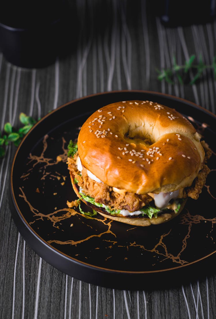 Photograph Of A Chicken Burger