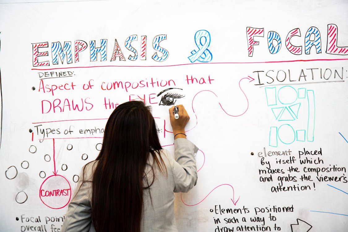 Back View of Woman Writing Notes on a Whiteboard · Free Stock Photo