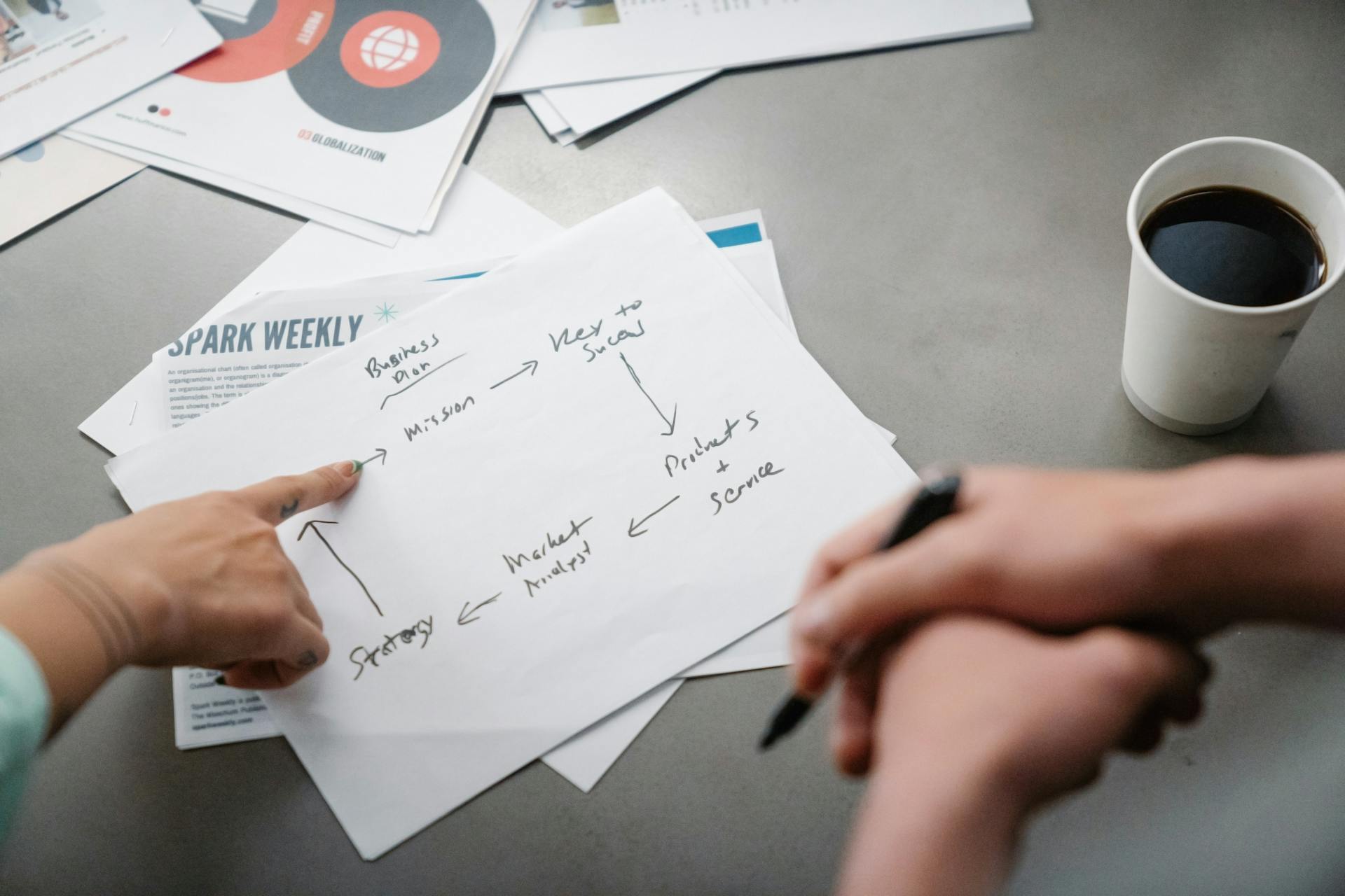 Woman Pointing to the Scheme on White Paper