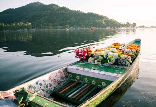 A Wooden Flower Boat on Dal Lake