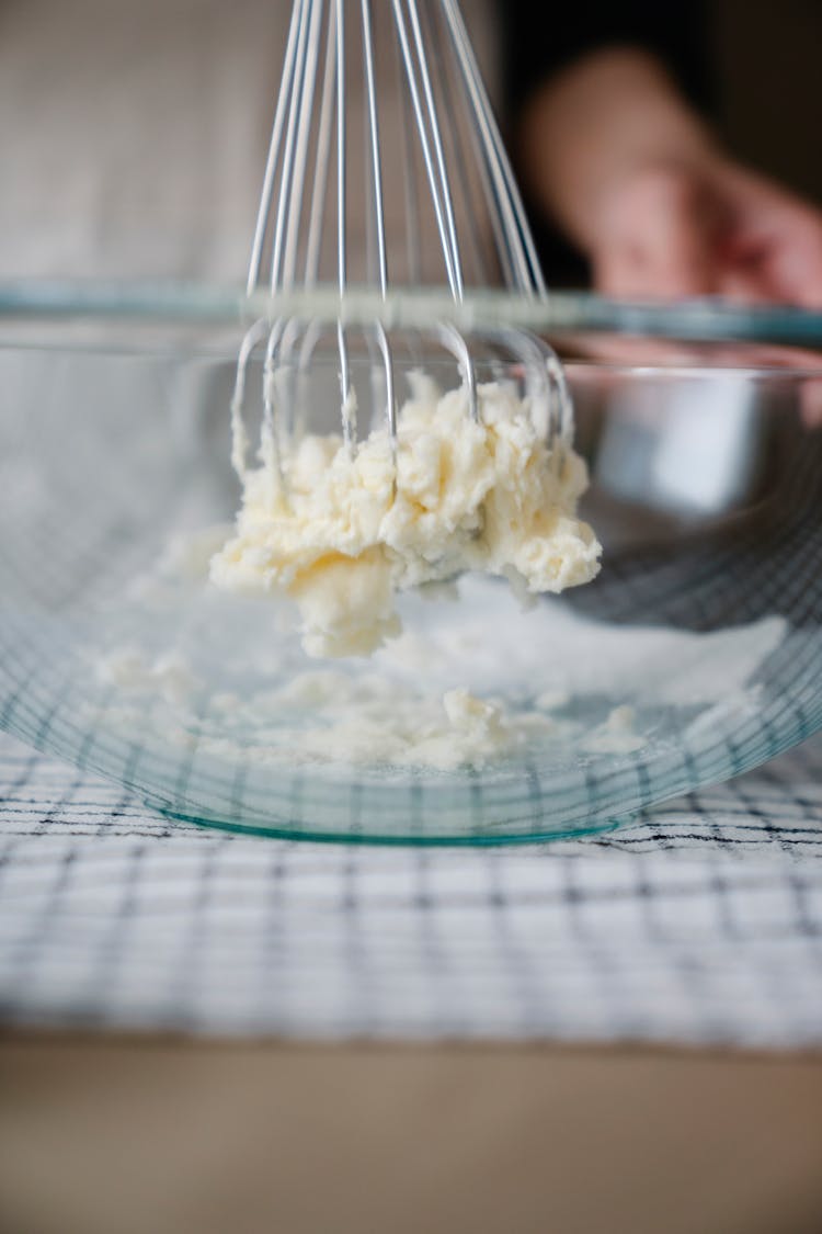 Close-up Pf Dough Stuck To A Whisk 