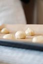 White Round Pastry on Gray Tray