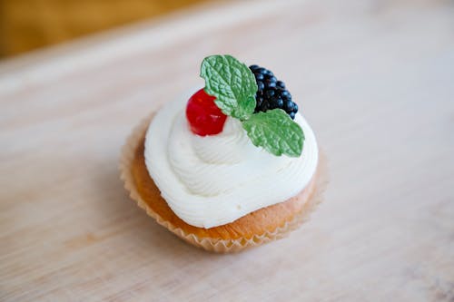 Close-Up Shot of a Cupcake with Berries