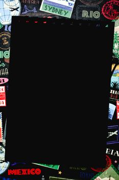 Colorful travel-themed collage with famous city names and landmarks as a placeholder image.