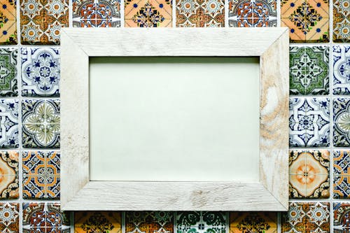Empty Frame on the Background of Mosaic Tiles 