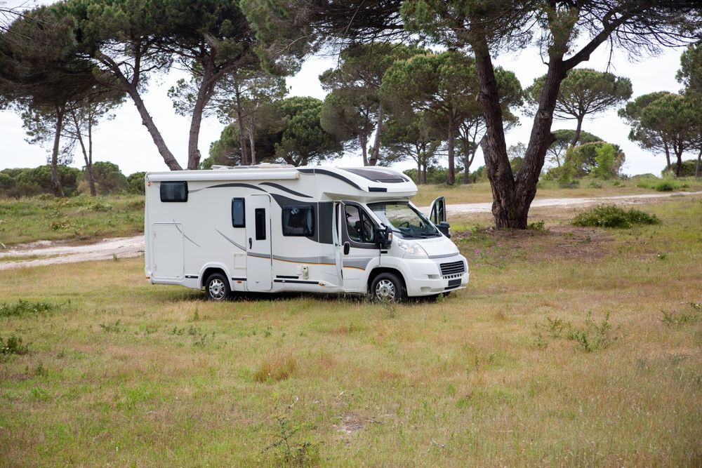 Campervan in a serene golden field
