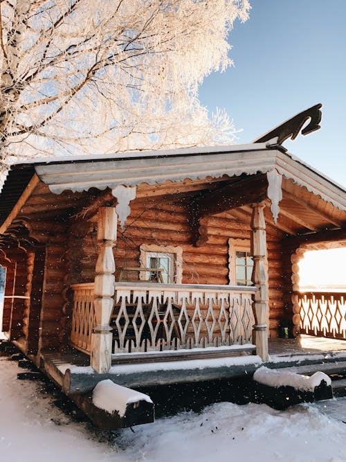 A Wooden Cabin with Snow