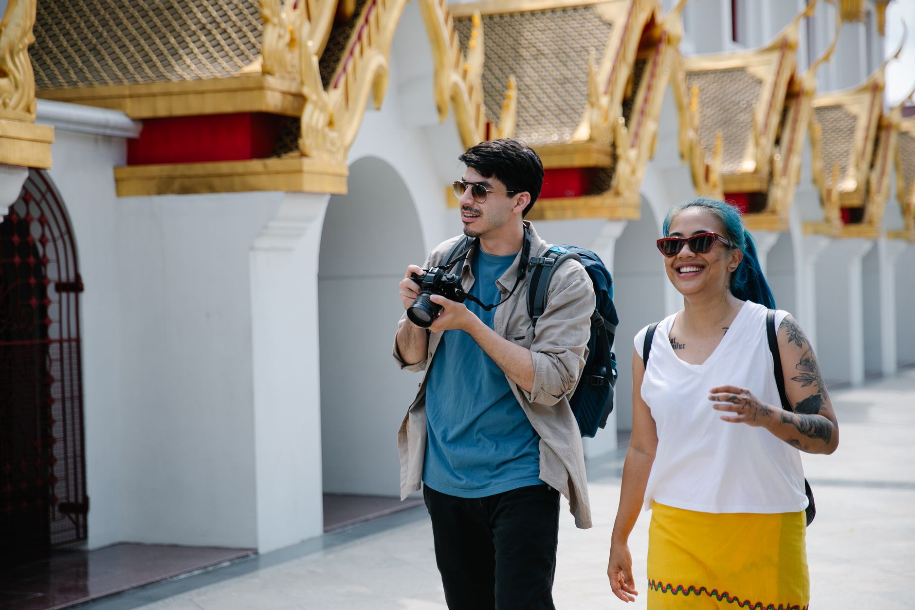 Happy traveler exploring an Asian destination