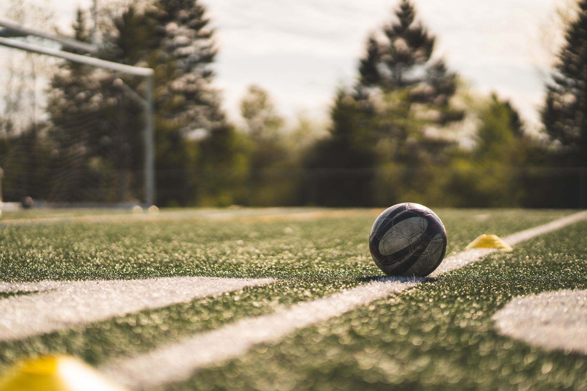 Close-up of a soccer ball on a lush field in Ottawa, perfect for sports themes.