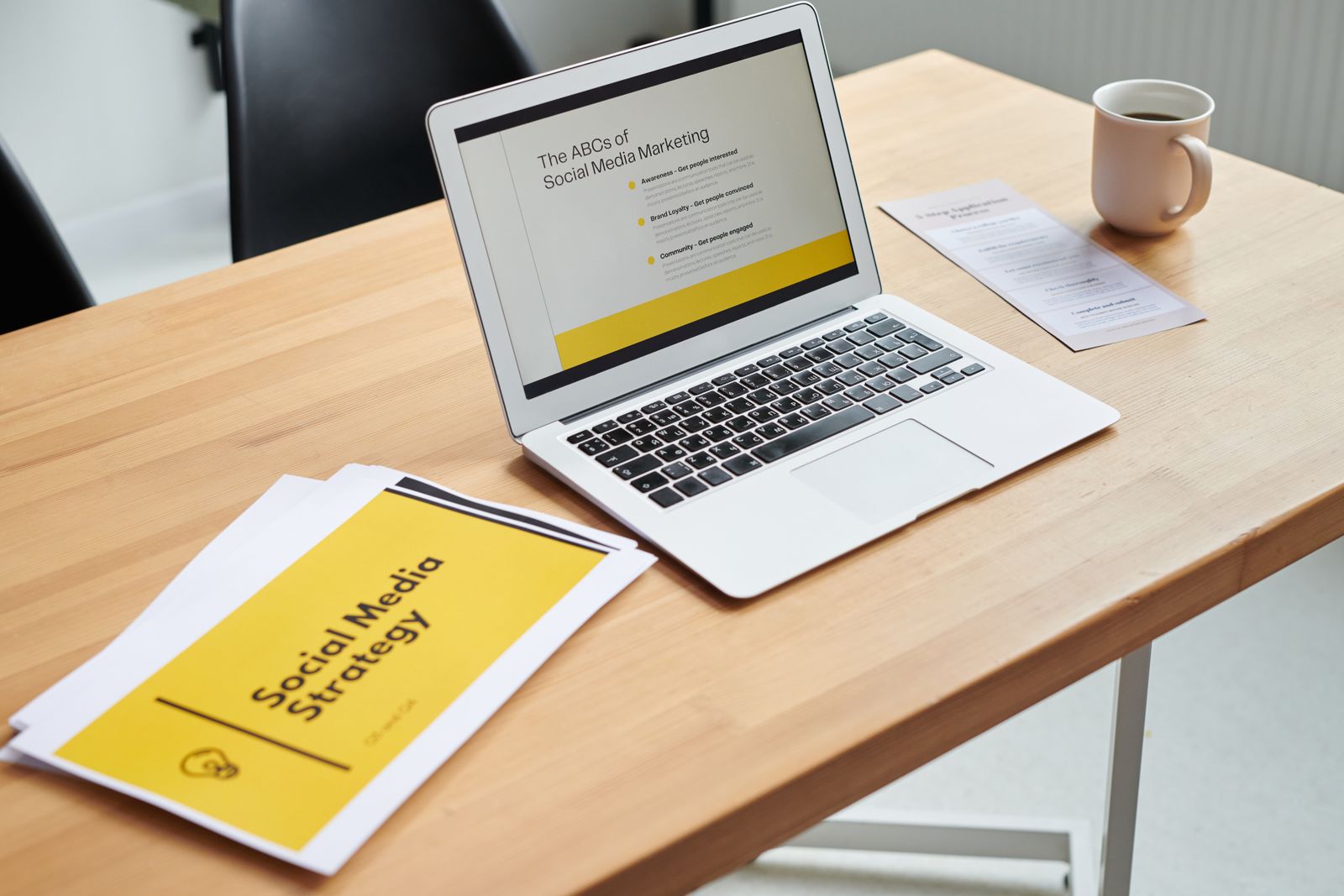 Marketing strategy and campaign planning on a laptop