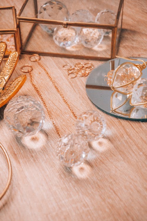Free Clear Glass Balls in Gold Settings Stock Photo