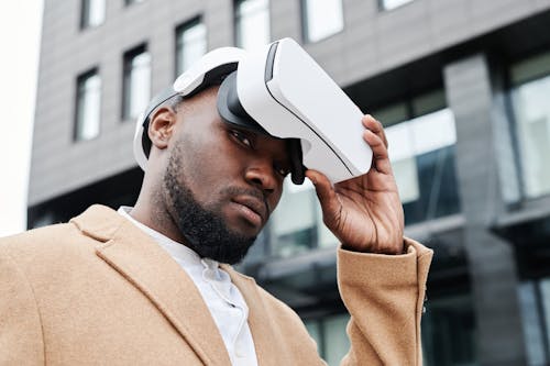 Free Man Wearing a Virtual Reality Headset Stock Photo