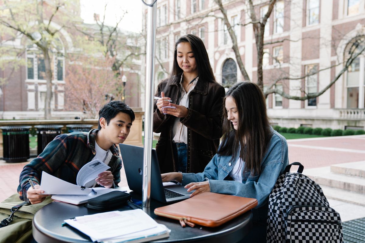 Friends studying together outside