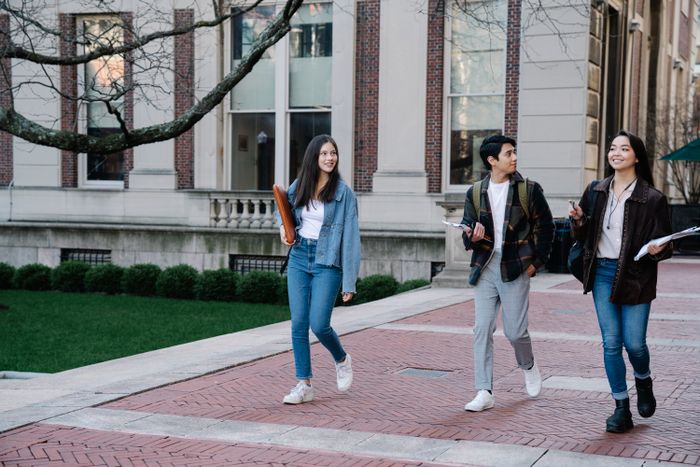 Students walking across campus, photo by George Pak on Pexels