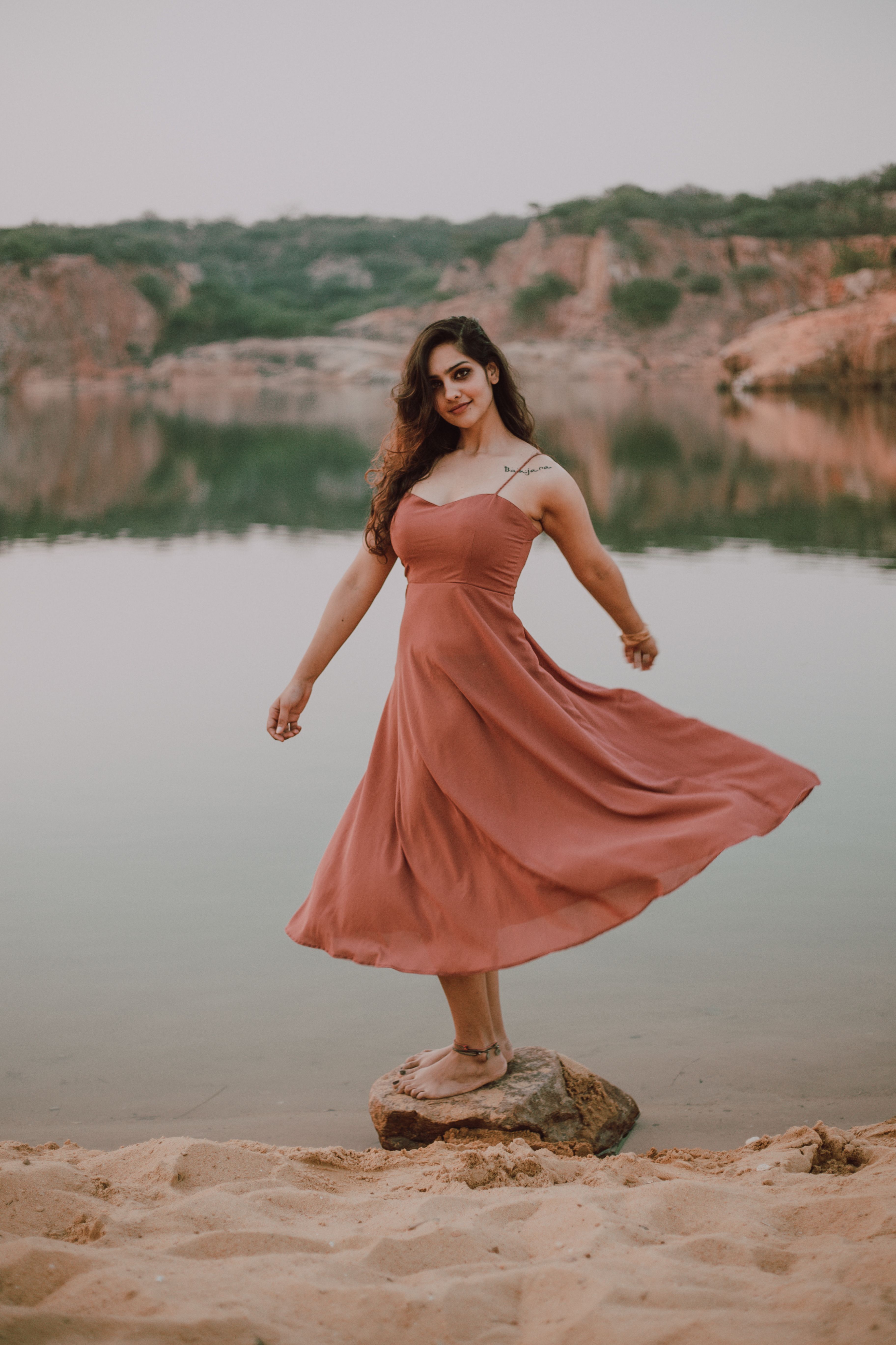 Woman wearing a terracotta slip dress