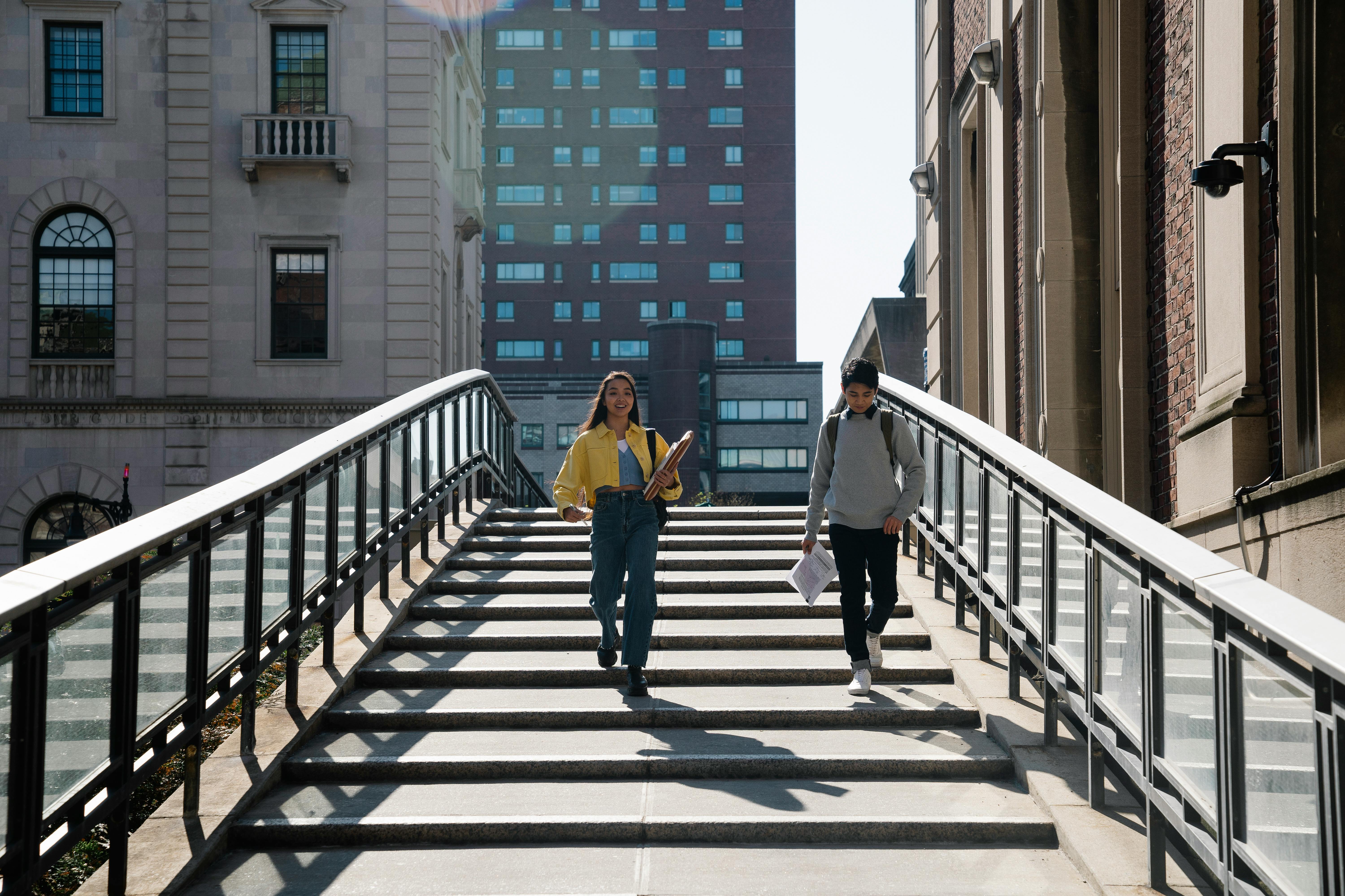 college friends walking in city