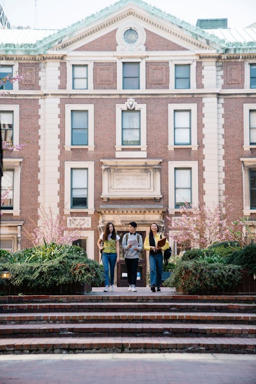 A Group of Friends Walking Inside a Campus