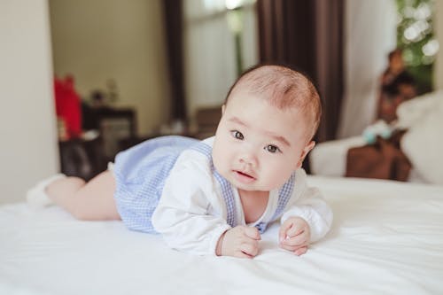 Cute Baby Wearing Blue Checkered Clothes