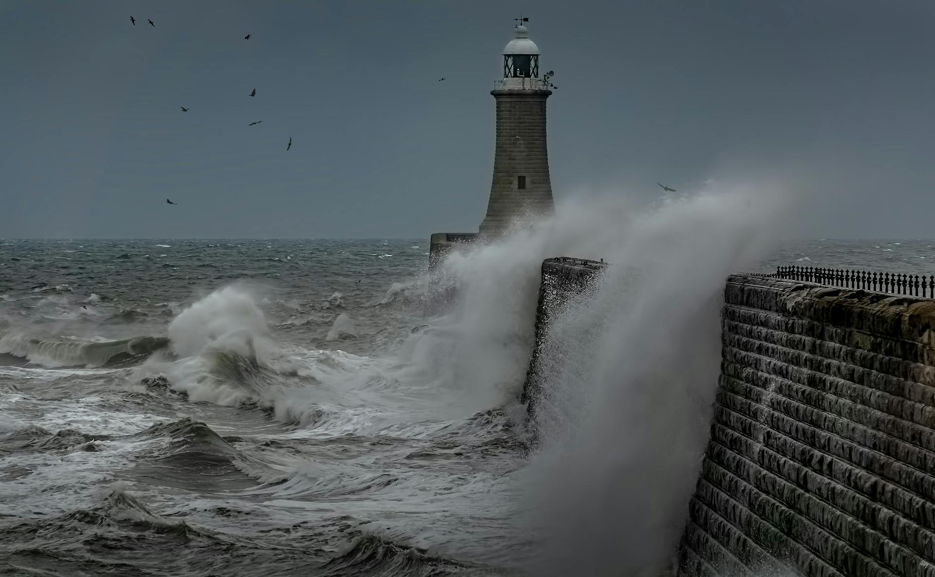Ocean Waves Crashing near the Lighthouse
