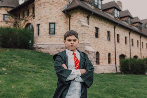 Foto d'estoc gratuïta de bata negra, braços creuats, camp verd