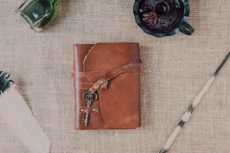 Close-Up Shot Of A Spell Book Beside A Wand