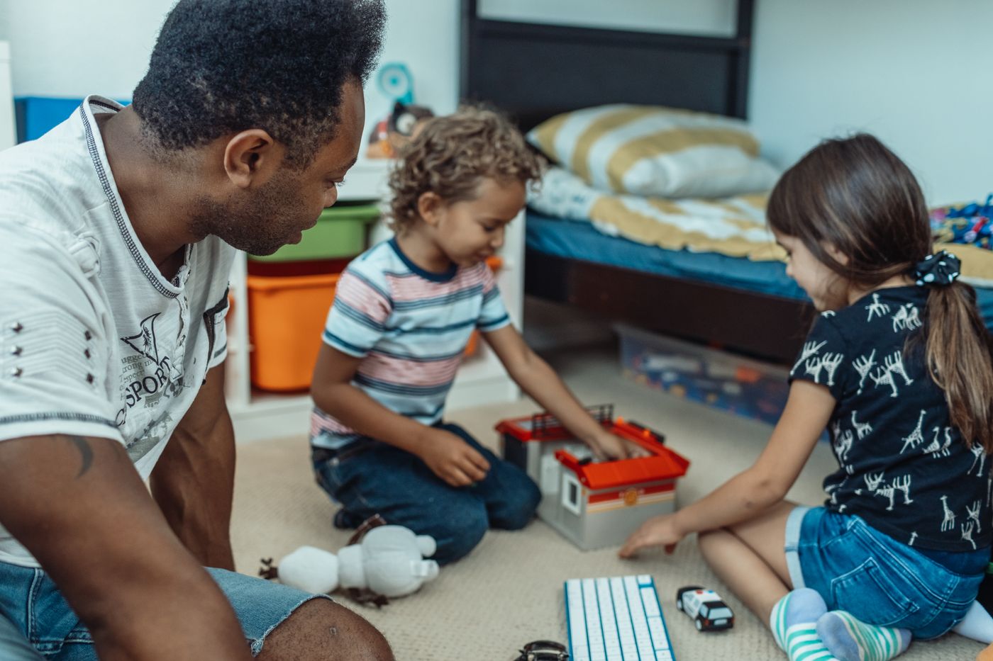 Parent spending time with children at home