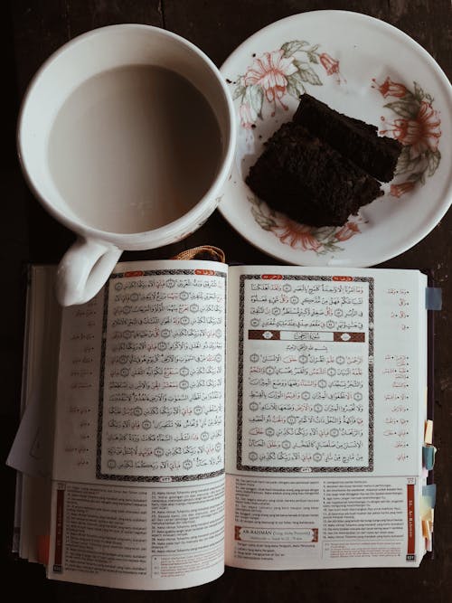 Reading a Book While Having Snack