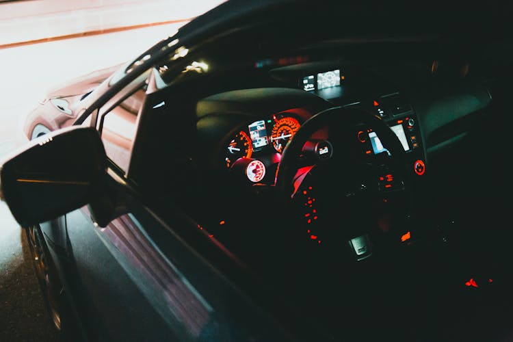 Lit Up Dashboard Of Car