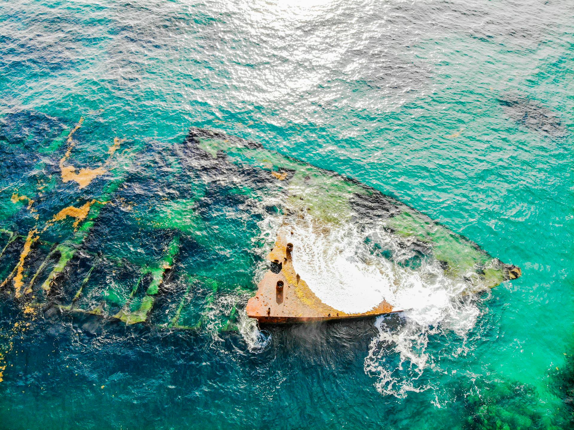 Old Boat Sank in Coastal Waters