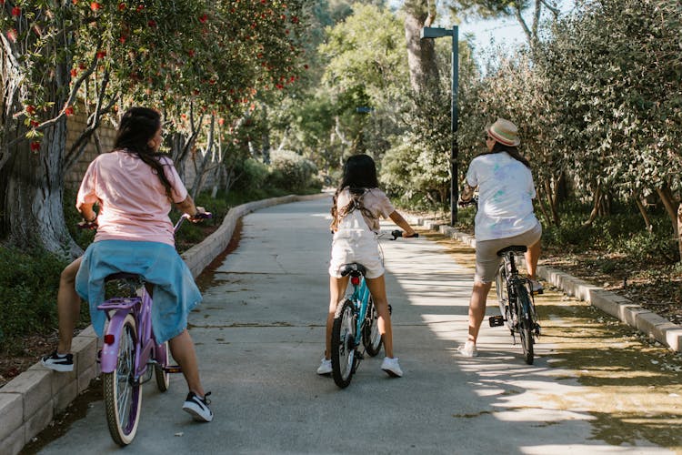 A Family Riding Bicycles